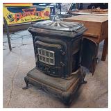 Vintage Ornate Cast Iron Wood/Parlor Stove - Chrome Top is removable for flat cooking surface