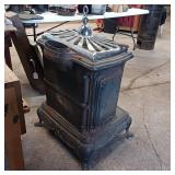 Vintage Ornate Cast Iron Wood/Parlor Stove - Chrome Top is removable for flat cooking surface