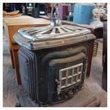Vintage Ornate Cast Iron Wood/Parlor Stove - Chrome Top is removable for flat cooking surface