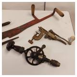 Vintage Double Gear Hand Drill & Other Hand Tools