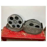 Three Large Antique Movie Reels in Canister