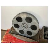 Three Large Antique Movie Reels in Canister