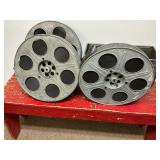 Three Large Antique Movie Reels in Canister