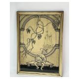 Framed Original Art - Jester with Pumpkin - Signed Johnson