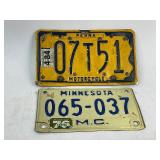 Two Motorcycle License Plates - 1976 Minnesota, 1984 Pennsylvania