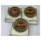 Three 1893-1993 Grain Belt Beer Heavy Brass Coasters