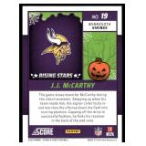 J.J. McCarthy RC 2024 Score-A-Treat Rising Stars Orange Pumpkin #19 Minnesota Vikings Football Card