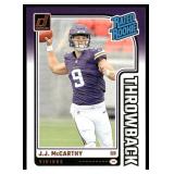 J.J. McCarthy RC 2024 Donruss Throwback Rated Rookie #2 Minnesota Vikings Football Card