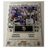 Randy Moss and Jordan Addison Dual Relic 2023 Illusions Rookie Idols #EI-WWE Minnesota Vikings Football Card
