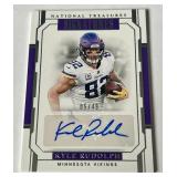 Kyle Rudolph Auto /49 2018 National Treasures Signatures #S-KR, numbered 05/49, Signed Minnesota Vikings Football Card