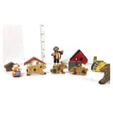 Vintage Wooden Village Trees and People