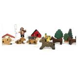 Vintage Wooden Village Trees and People