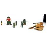 Vintage Wooden Village Trees and People