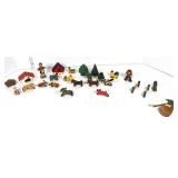 Vintage Wooden Village Trees and People