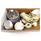 Lot of Misc. Doll Dishes Tea Set Aluminum Cake Pan