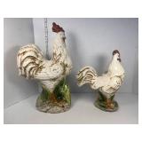 Two Large Chicken Firguines Crazing