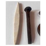 Cast Iron Stove Damper, Railroad Spike and German Whetstone