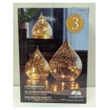 Evergreen LED Glass Gold Color Crackle Finish Raindrops Set of 3