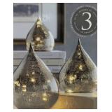 Evergreen LED Glass Raindrops, Gray Finish Set of 3