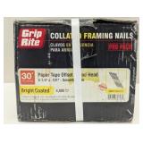 Grip Rite 3-1/4" x .131", 30 Degree Paper Tape Offset Round Head Nails, Bright, Smooth Shank, (4,000/Carton)