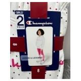 2pc Champion CAR950 Girls Hoodie & Legging Set, White/Wow Pink Size 8
