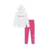 2pc Champion CAR950 Girls Hoodie & Legging Set, White/Wow Pink Size 8