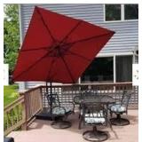 Hampton Bay 8 ft. Square Aluminum and Steel Cantilever Offset Outdoor Patio Umbrella in Chili Red