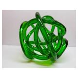 Geometric Hand - Blown Glass Green "Knot" Decor