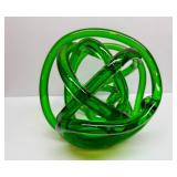 Geometric Hand - Blown Glass Green "Knot" Decor
