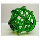Geometric Hand - Blown Glass Green "Knot" Decor