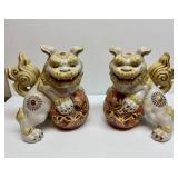 Set of Vintage Japanese Hand-Painted Porcelain Foo Dogs