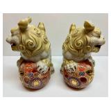 Set of Vintage Japanese Hand-Painted Porcelain Foo Dogs