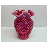 FENTON Hobnail Cranberry Pink Ruffled Edge Vase