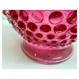 FENTON Hobnail Cranberry Pink Ruffled Edge Vase