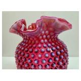 FENTON Hobnail Cranberry Pink Ruffled Edge Vase