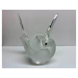 LALIQUE Frosted Crystal "Sylvie" Lovebirds Vase