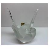 LALIQUE Frosted Crystal "Sylvie" Lovebirds Vase
