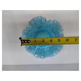 FENTON Blue Opalescent Hobnail Ruffle Trinket Bowl & Coin Dot Accessories  + Serving Plate