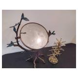 Vintage Dragonfly Mirror + Two Gold Tone Earring Holders