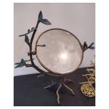 Vintage Dragonfly Mirror + Two Gold Tone Earring Holders