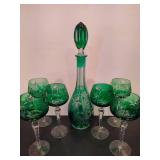 HOCK AJKA Green Wine Goblets w/Matching Decanter