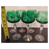 HOCK AJKA Green Wine Goblets w/Matching Decanter