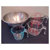 Stainless Mixing Bowl + Pyrex Glass Measuring Cups
