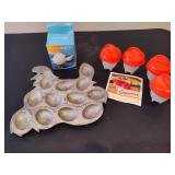 Mixed Metal Rooster Egg Plate + Egglettes + Egg a Matic