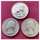 (3) 90% Silver Washington Quarters