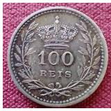 1909 Portugal Silver 100 Reis Coin