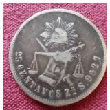 1880 Mexico Silver 25 Centavos Coin
