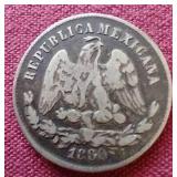 1880 Mexico Silver 25 Centavos Coin