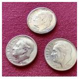 (3) Silver Roosevelt Dimes - One Proof
