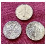 (3) Silver Roosevelt Dimes - One Proof